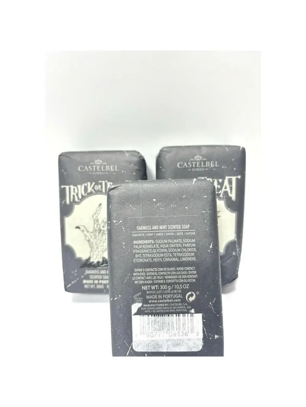 Halloween Soap Bar Set, White Castelbel Oakmoss & Mint Scented, 3pc 1 Dented New